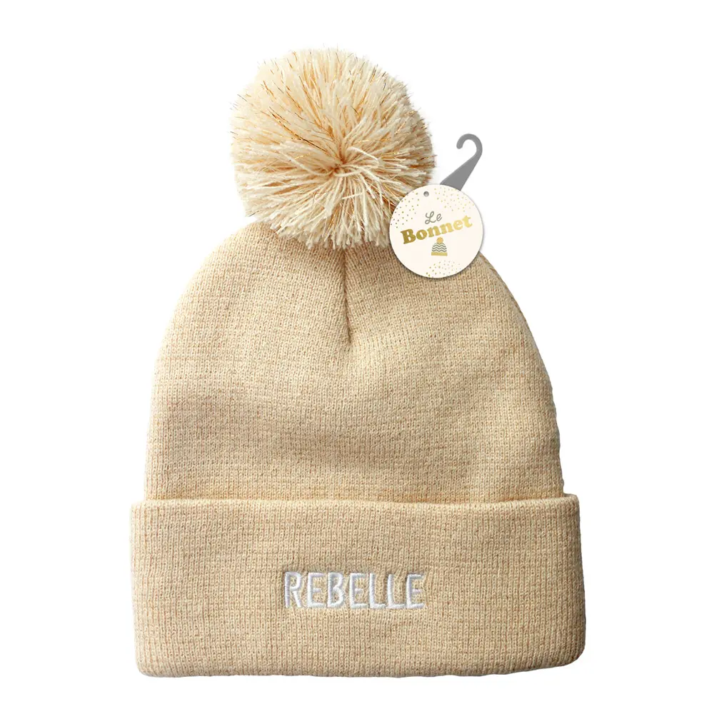 Bonnet pompon paillettes "rebelle"