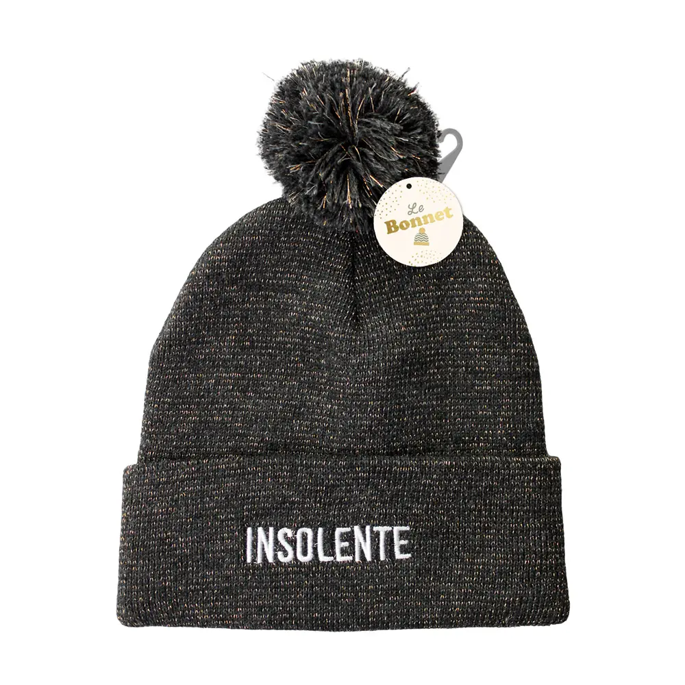 Bonnet pompon paillettes "insolente"