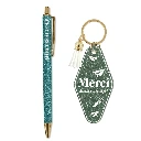 Duo paillettes porte-clés motel et stylo merci beaucoup