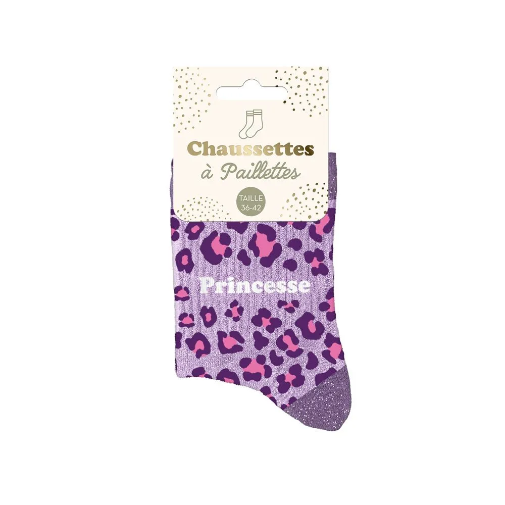 [STC-CD10254V24] Chaussettes Paillettes Leopard Princesse