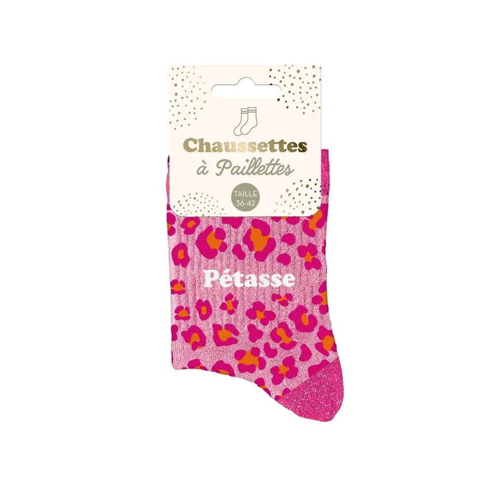 [STC-CD10254V23] Chaussettes Paillettes Leopard Petasse