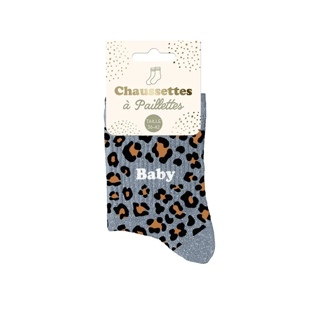 [STC-CD10254V22] Chaussettes Paillettes Leopard Baby