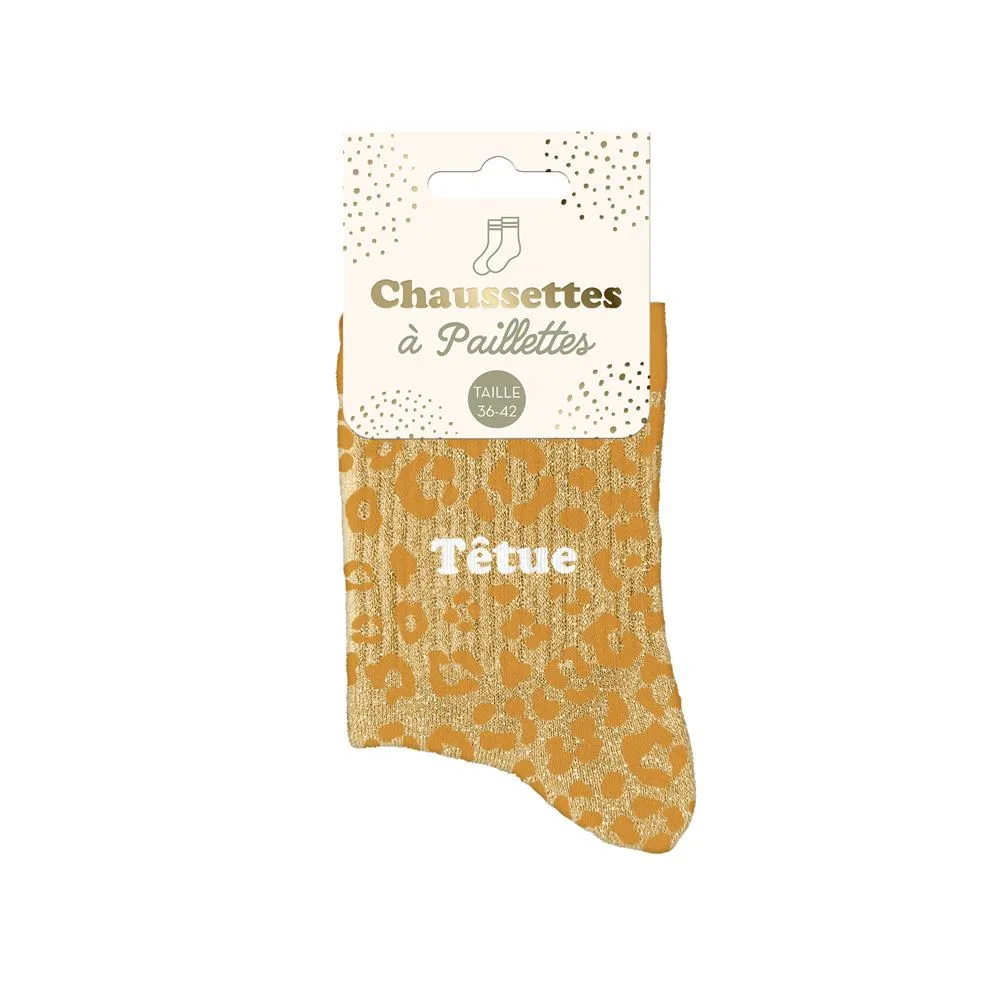 [STC-CD10254V25] Chaussettes Paillettes Leopard Têtue