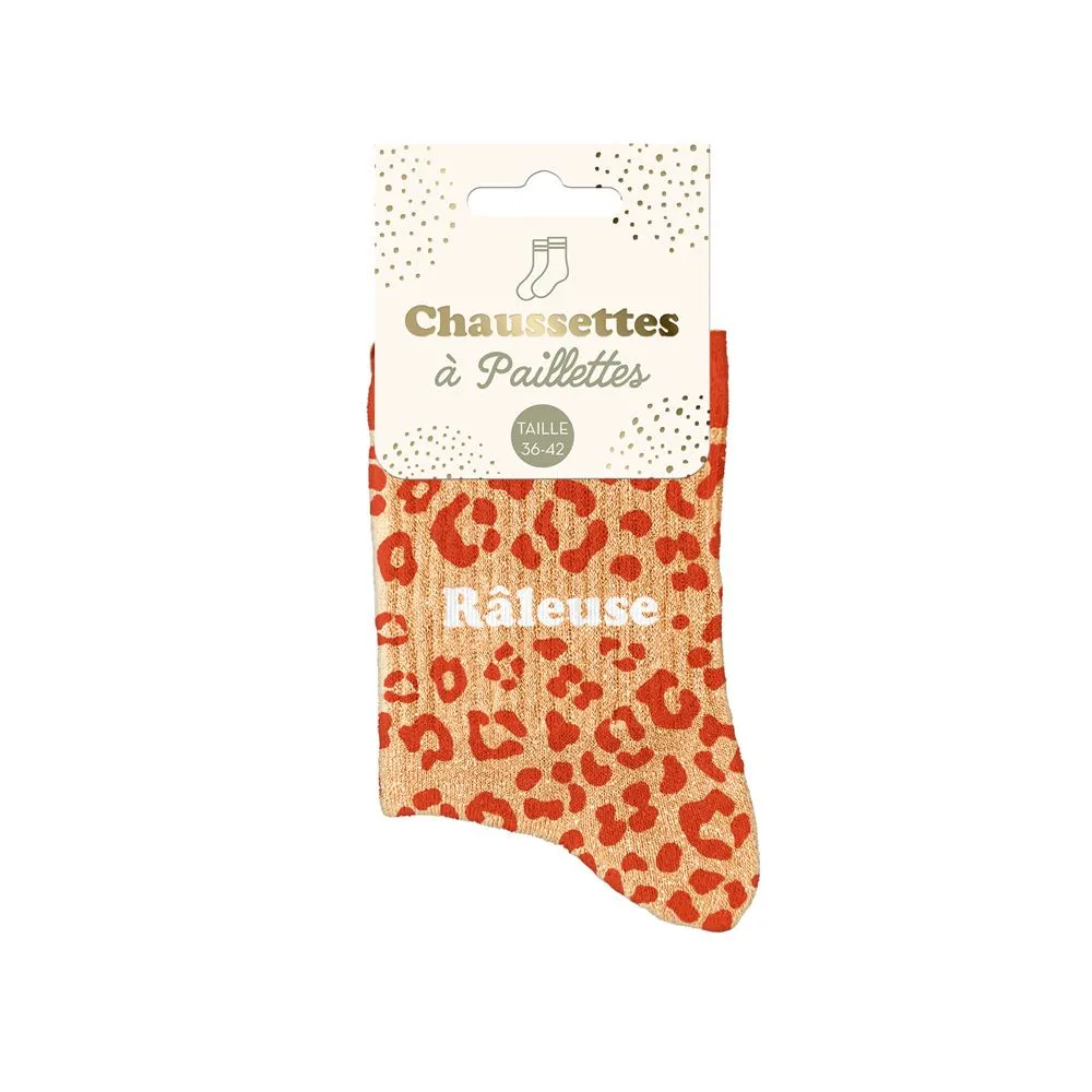 [STC-CD10254V26] Chaussettes Paillettes Leopard Raleuse