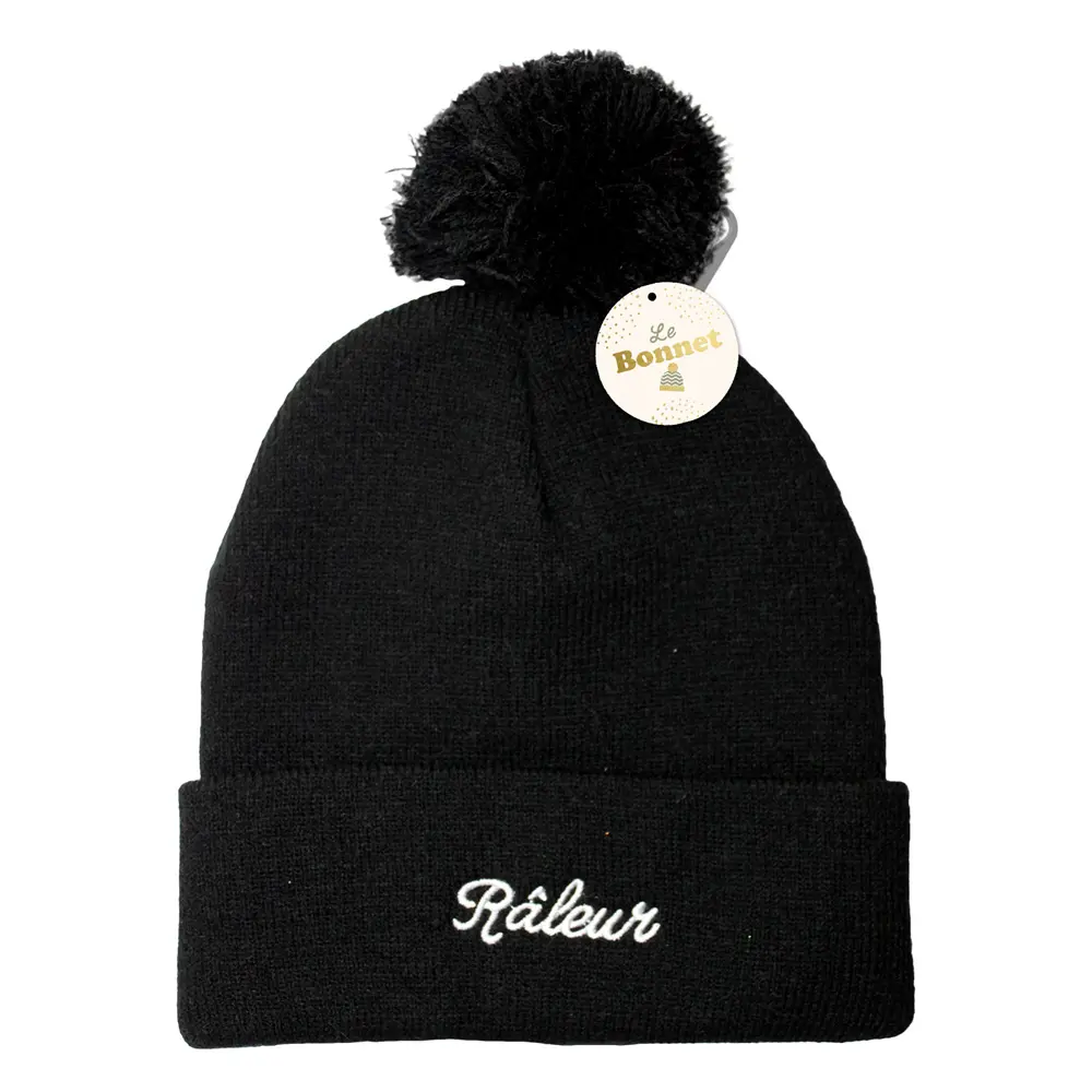 Bonnet pompon brode "raleur"
