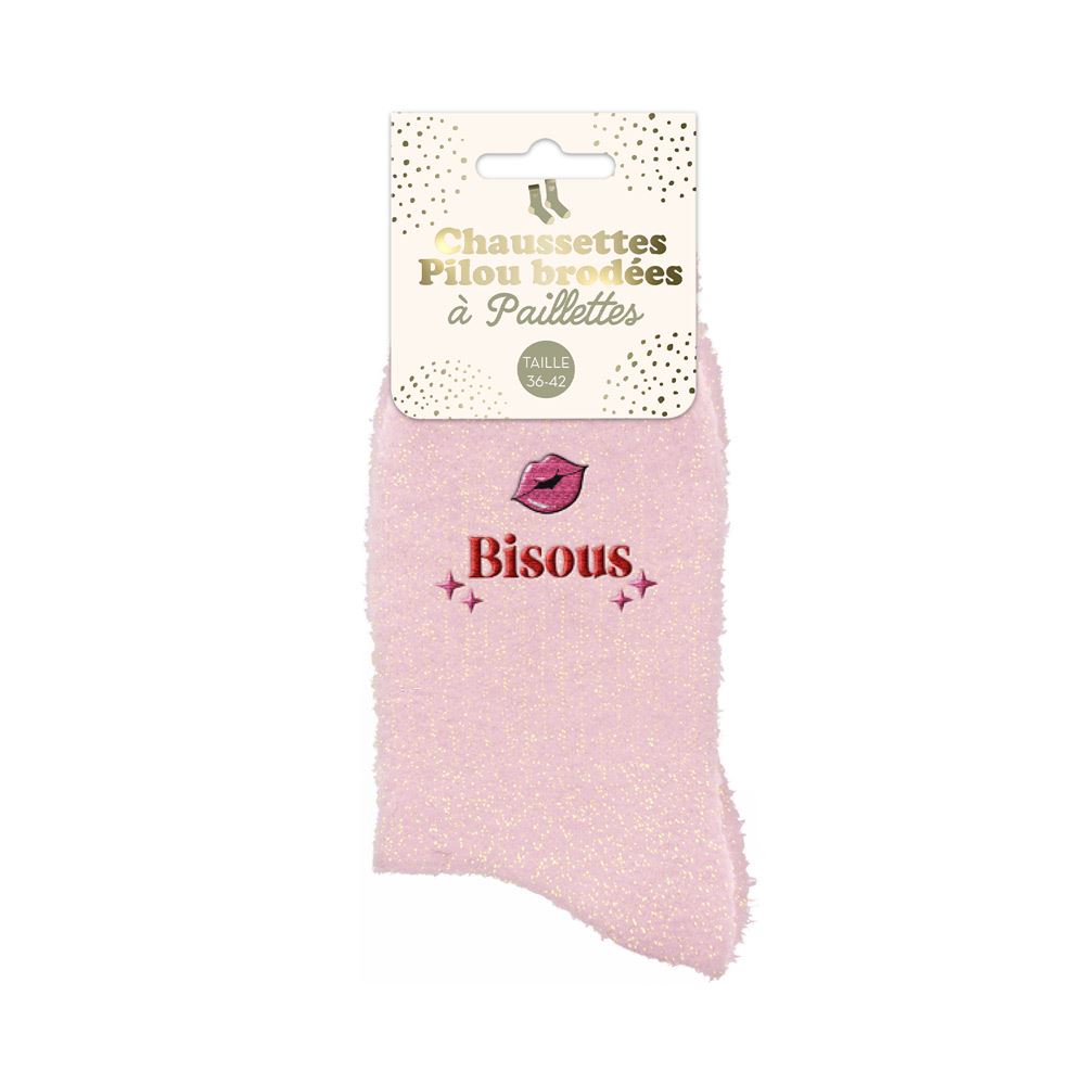 Chaussettes Pilou Brodees A Paillettes Bisous
