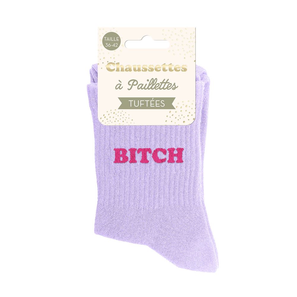 [STC-CD10848V43] Chaussettes Paillettes Tuftees Bitch