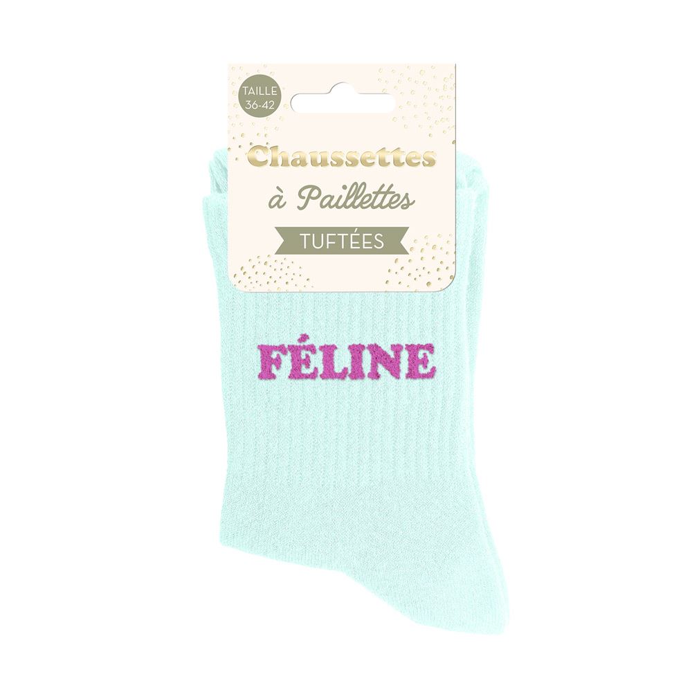[STC-CD10848V11] Chaussettes Paillettes Tuftees Feline