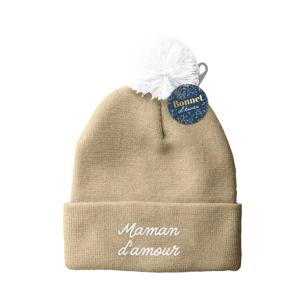 [STC-CD9389V01] Bonnet brode pompon maman d amour