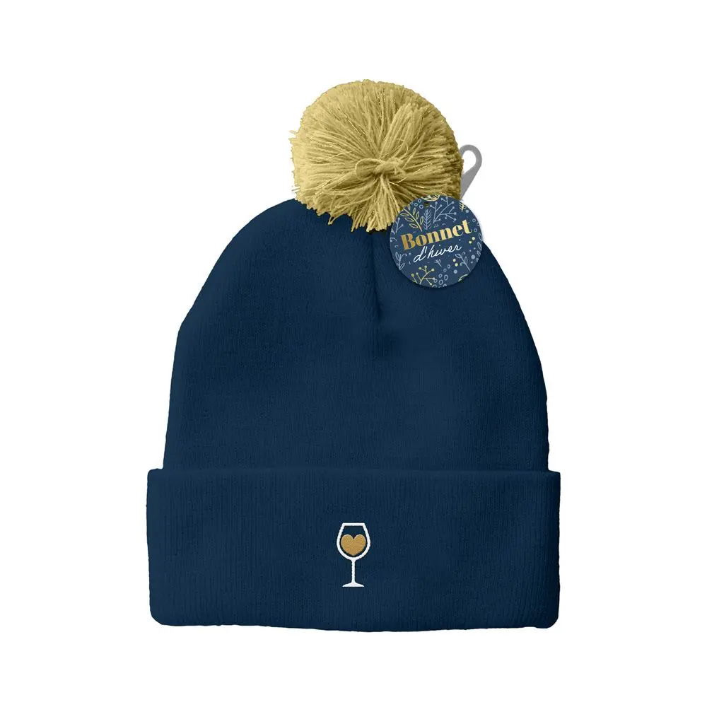 [STC-CD9389V04] Bonnet brode pompon picto vin