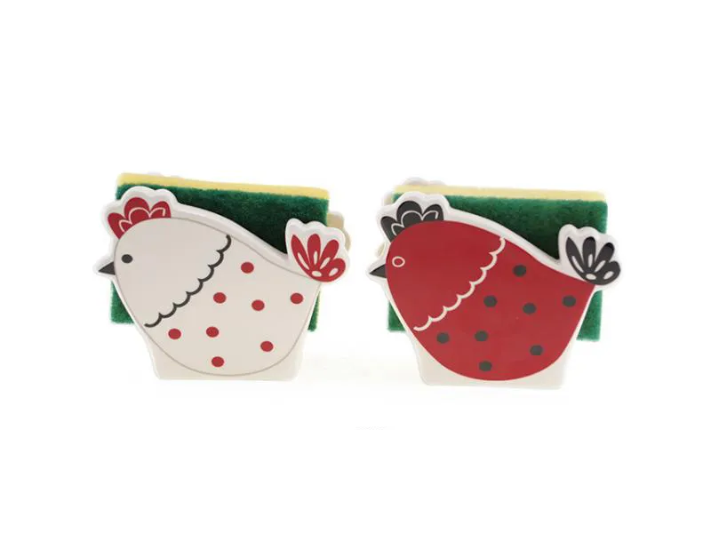 [FAYE012878] Porte Eponge + Eponge Poule 'Henette' 12 X 5 X H.9.5 Cm! 2Ass