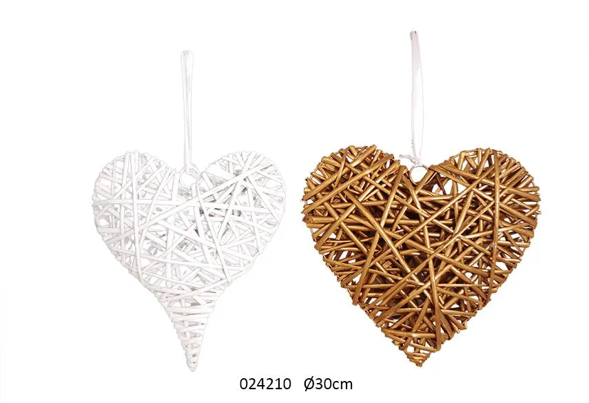 Coeur En Osier Blanc/Dore Gm