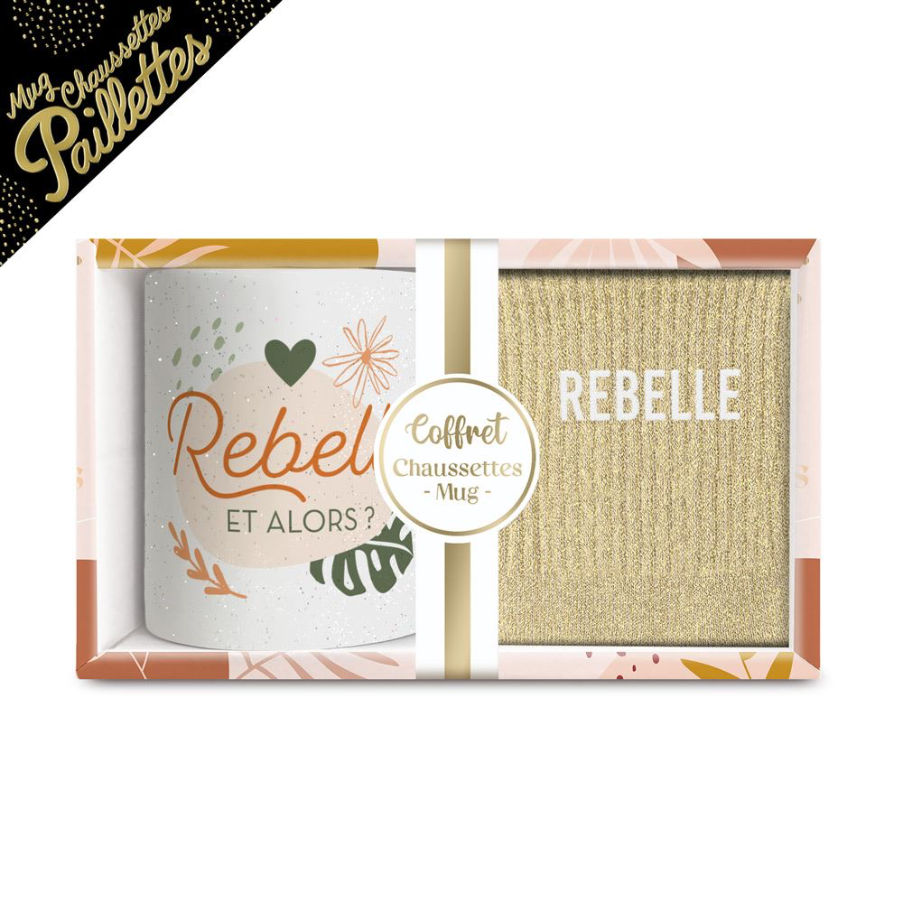 Coffret Mug Chaussettes Paillettes Rebelle