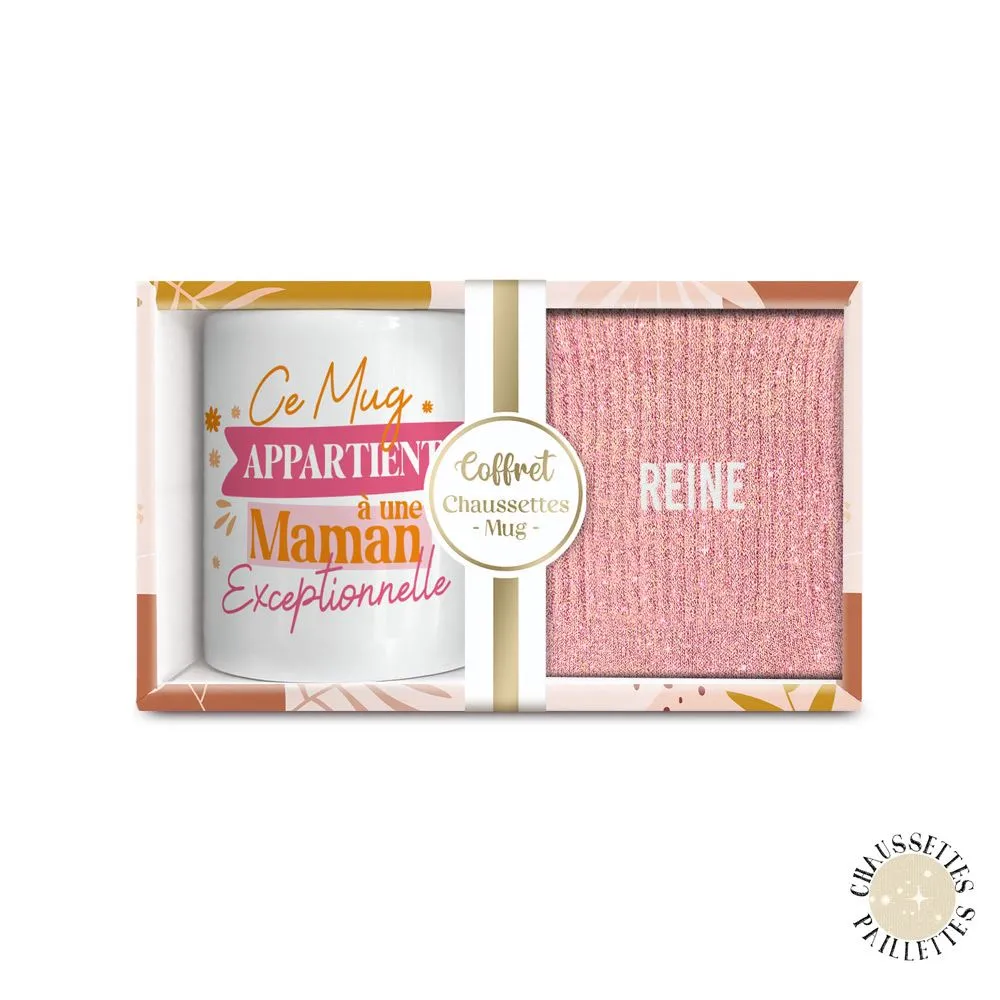 [STC-CD8672V07] Coffret Mug Chaussettes Paillettes Affectif Reine