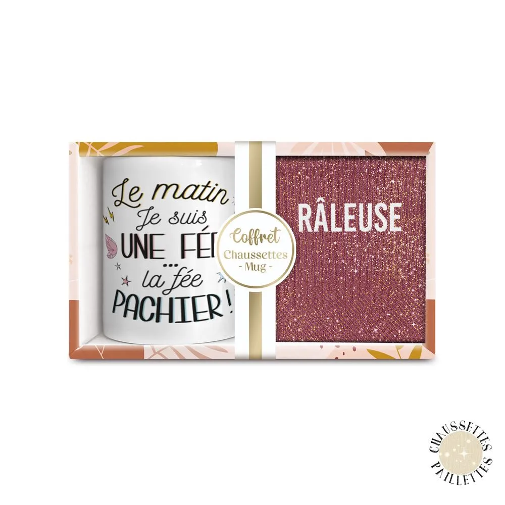 [STC-CD8672V13] Coffret Mug Chaussettes Paillettes Affectif Raleuse