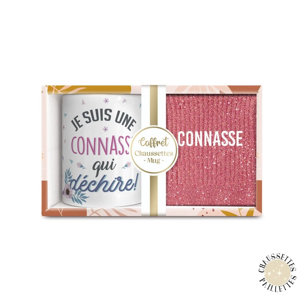 [STC-CD8672V15] Coffret Mug Chaussettes Paillettes Affectif Connasse
