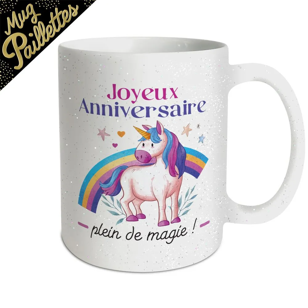 [STC-CD9216B] Mug A Paillettes Licorne Anniversaire