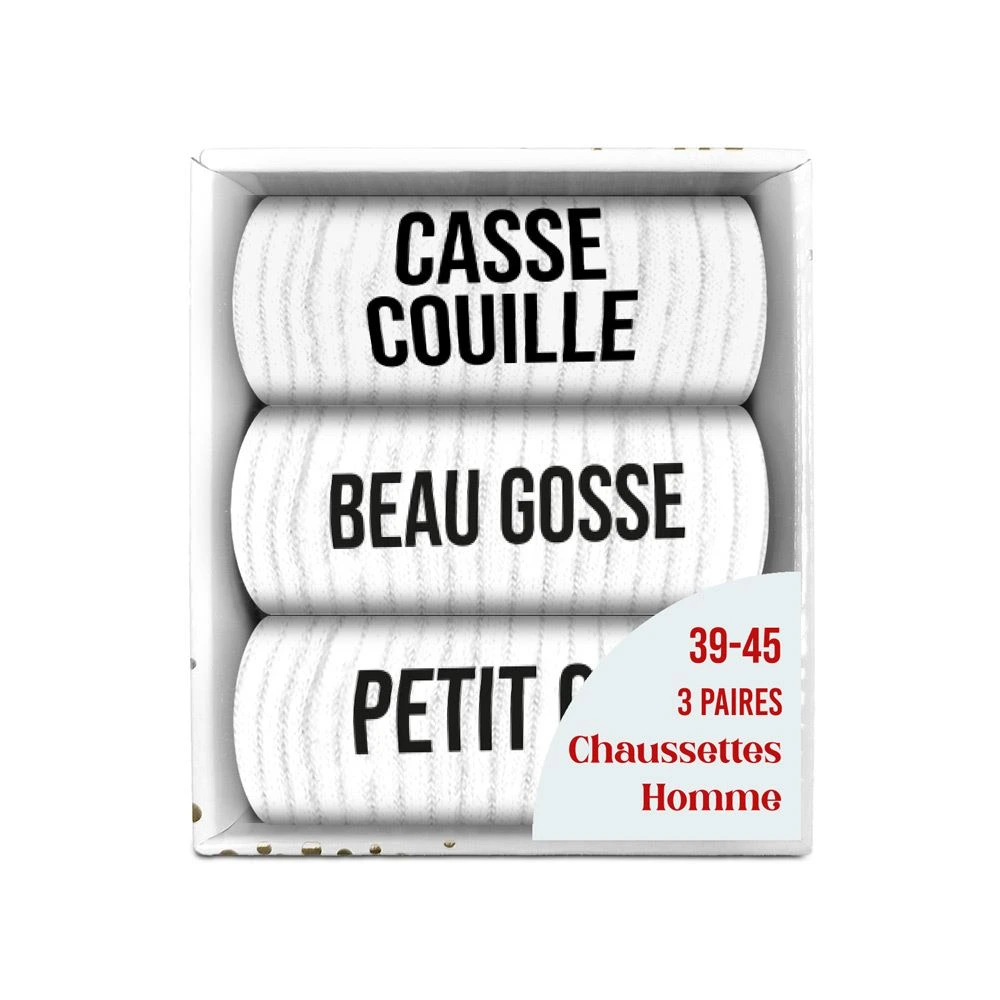 [STC-CD10393V06] Coffret Trio Chaussettes Homme Casse Couille Blanc